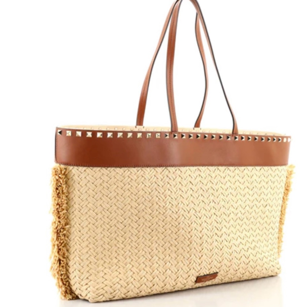 Valentino Rock Stud raffia tote